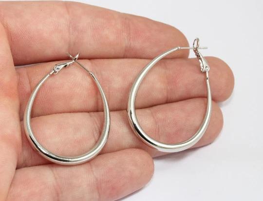 Rodyum Kaplama Gümüş Büyük Oval Küpe