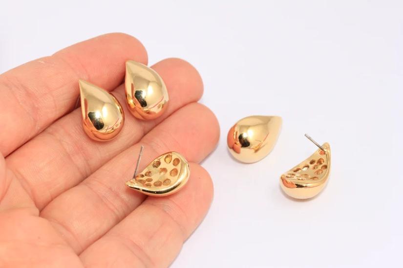 24 Ayar Altın Kaplama Kabarık Damla Küpe