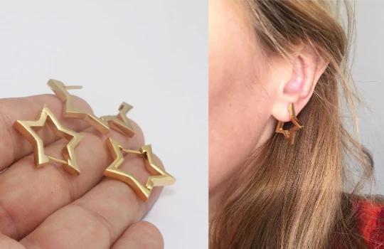 24 Ayar Altın Kaplama Yıldız Küpe