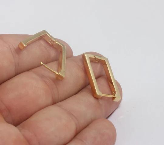 24 Ayar Altın Kaplama Dikdörtgen Küpe