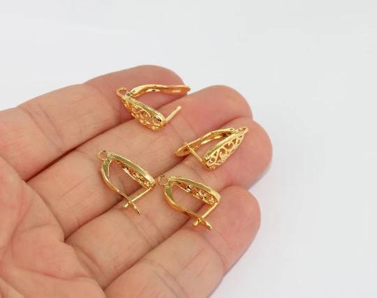 24 Ayar Altın Kaplama Motif İşlemeli Damla Küpe