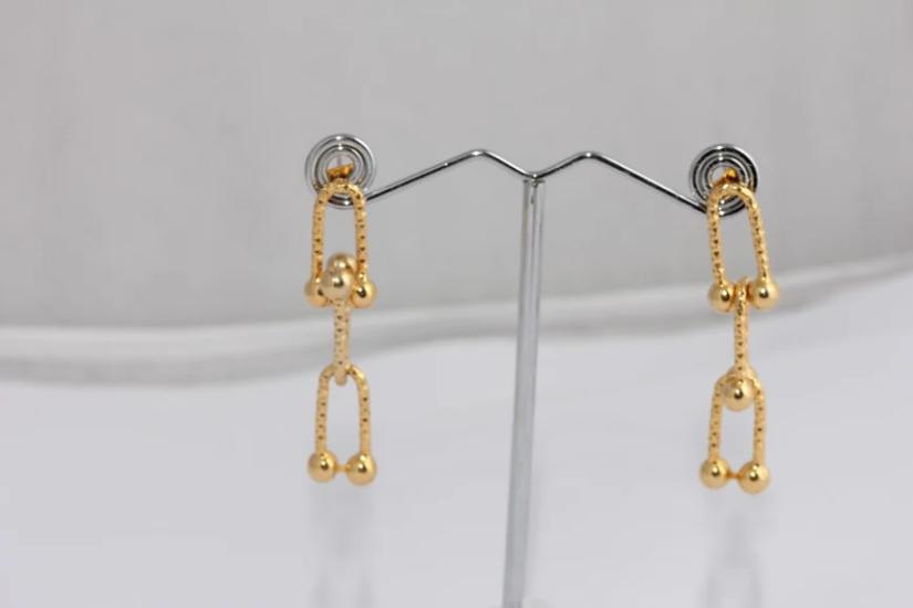 24 Ayar Altın Kaplama Birbirine Geçmeli Zincir Küpe