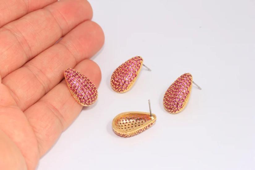 24 Ayar Altın Kaplama Yakut Taşlı Damla Küpe