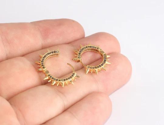 24 Ayar Altın Kaplama Siyah Taşlı Güneş Halka Küpe