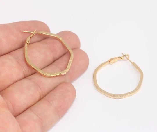 24 Ayar Altın Kaplama Altıgen Bükme Halka Küpe