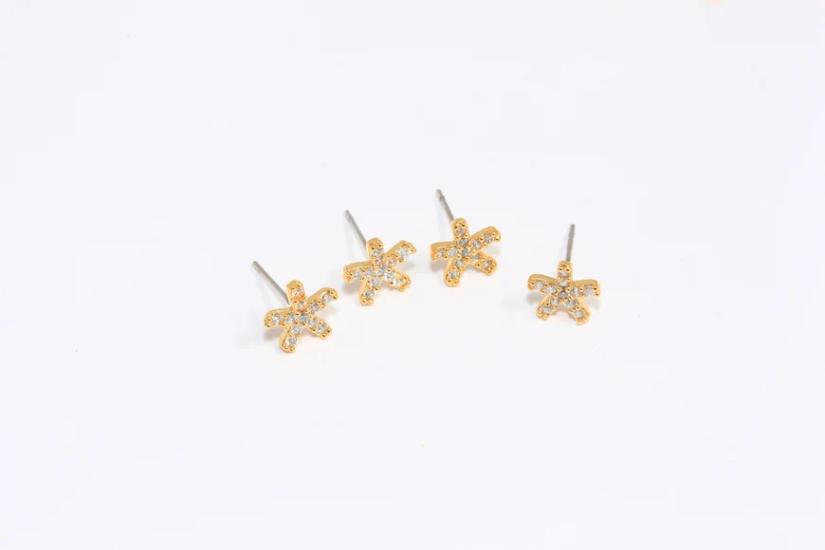 24 Ayar Altın Kaplama Beyaz Taşlı Deniz Yıldızı Küpe