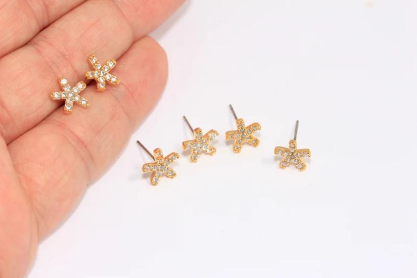 24 Ayar Altın Kaplama Beyaz Taşlı Deniz Yıldızı Küpe