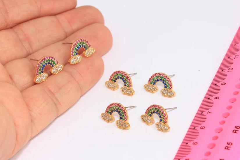 24 Ayar Altın Kaplama Renkli Taşlı Gökkuşağı Küpe