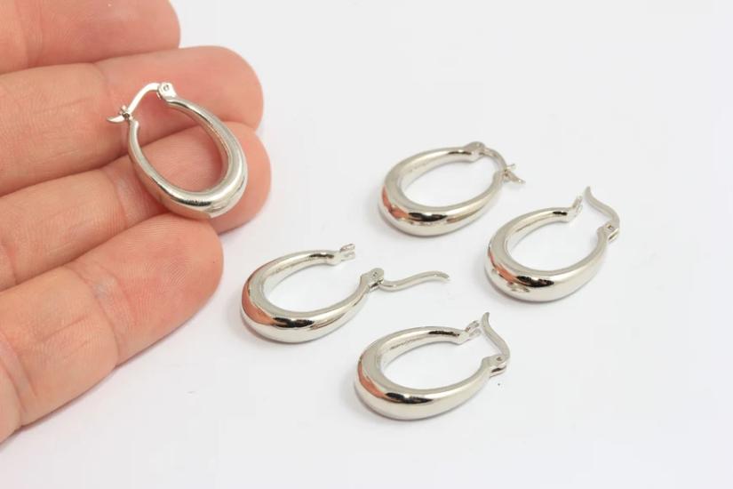 Rodyum Kaplama Gümüş Kalın Oval Küpe