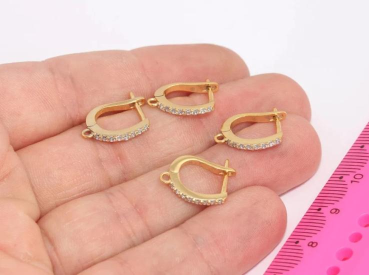 24 Ayar Altın Kaplama Beyaz Taşlı Oval Küpe