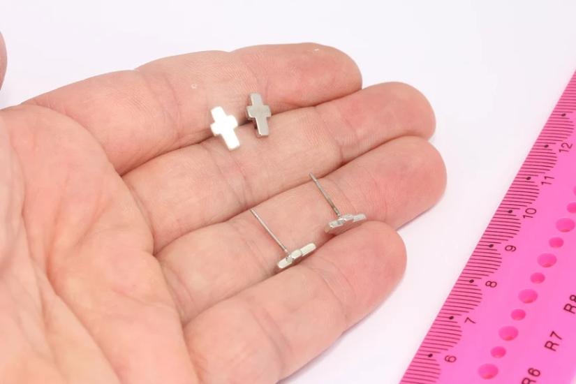 Rodyum Kaplama  Gümüş Haç Küpe