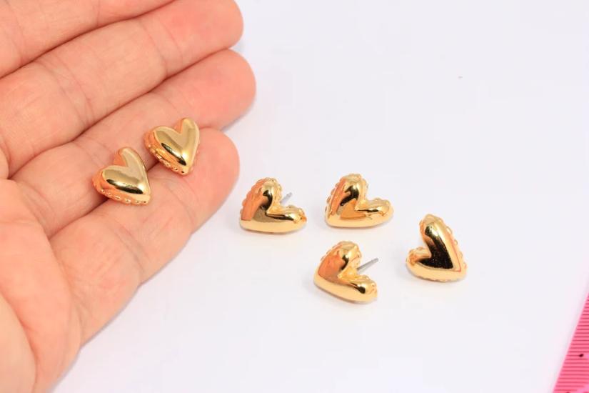 24 Ayar Altın Kaplama Kalp Küpe