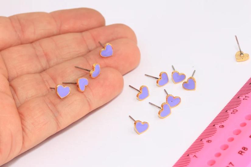 24 Ayar Altın Kaplama Mavi Mineli Kalp Küpe