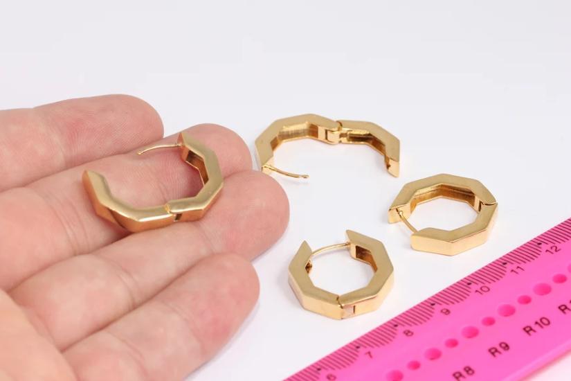 24 Ayar Altın Kaplama Sekizgen Geometrik Halka Küpe