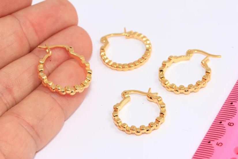 24 Ayar Altın Kaplama Geometrik Dokulu Halka Küpe