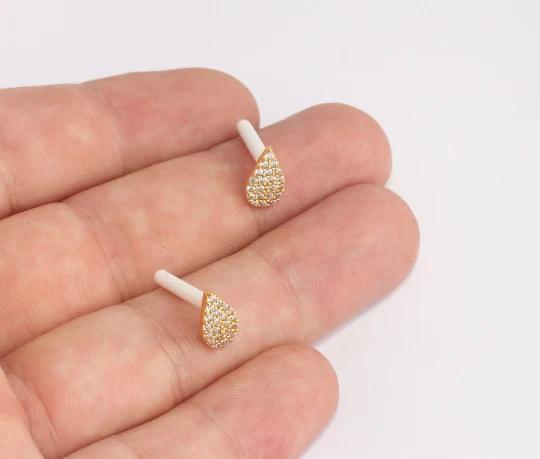 24 Ayar Altın Kaplama Beyaz Taşlı Damla Küpe