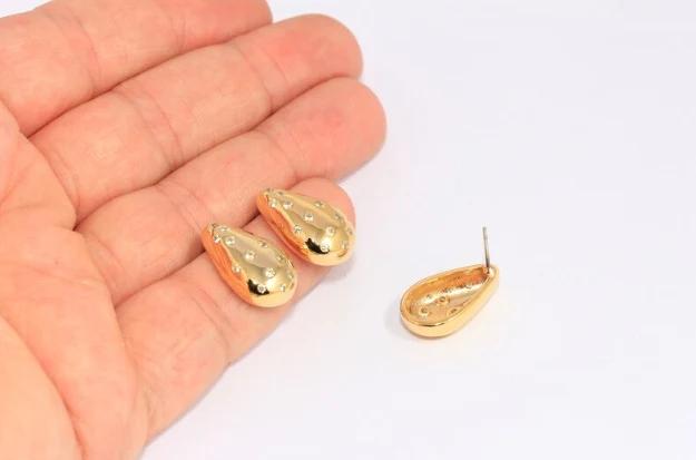 24 Ayar Altın Kaplama Beyaz Taşlı Damla Küpe