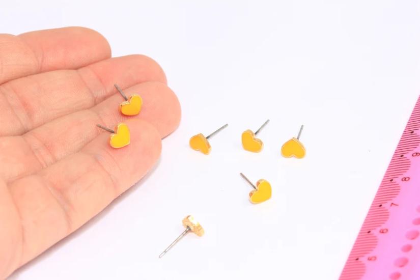 24 Ayar Altın Kaplama Sarı Mineli Taşlı Kalp Küpe