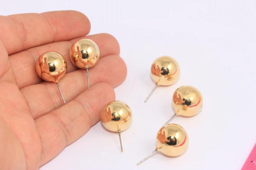 24 Ayar Altın Kaplama Büyük Top Küre Küpe