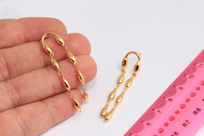 24 Ayar Altın Kaplama Zincir Bağlantılı Uzun Damla Küpe