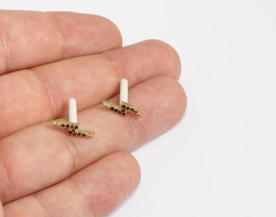 24 Ayar Altın Kaplama Siyah Taşlı Yıldırım Küpe