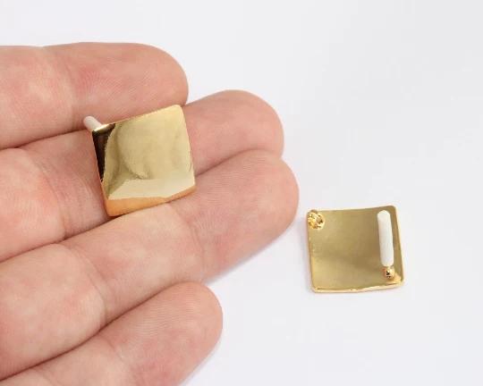 24 Ayar Altın Kaplama Geometrik Kare Küpe