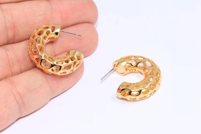 24 Ayar Altın Kaplama Delikli Boru Halka Küpe