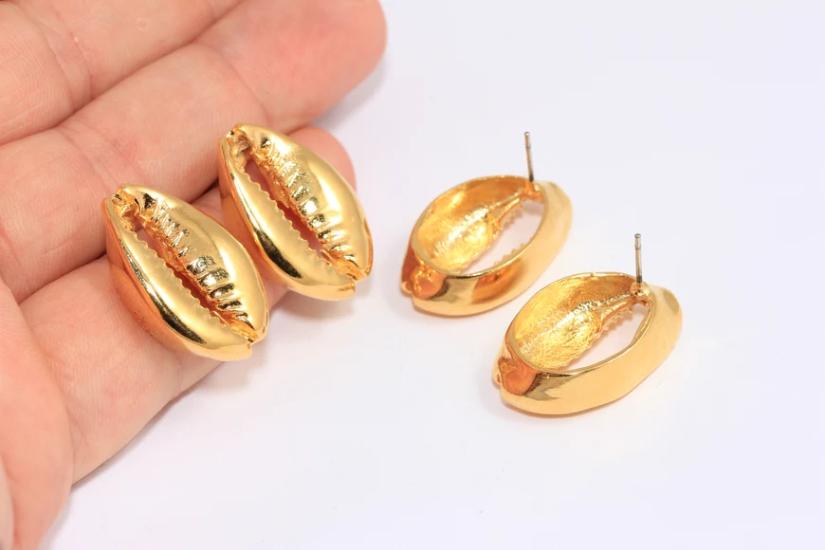 24 Ayar Altın Kaplama Deniz Kabuğu Küpe