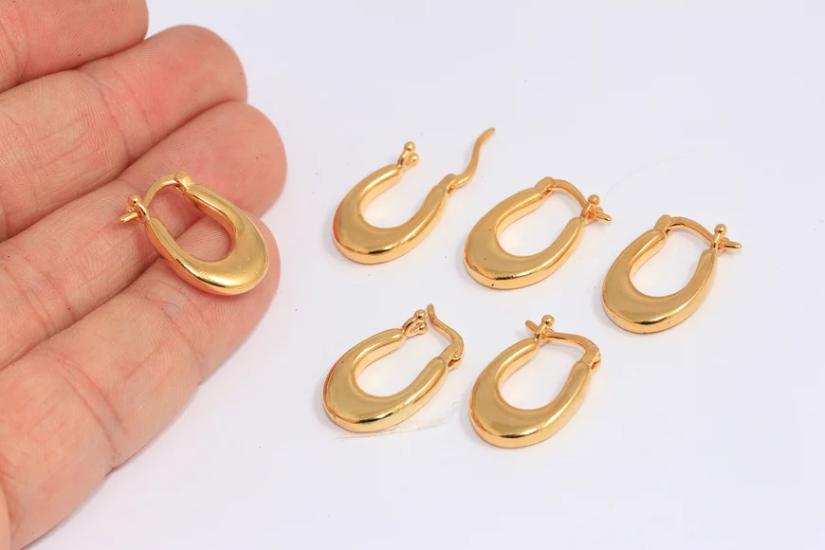 24 Ayar Altın Kaplama Kulplu Kalın Oval Küpe