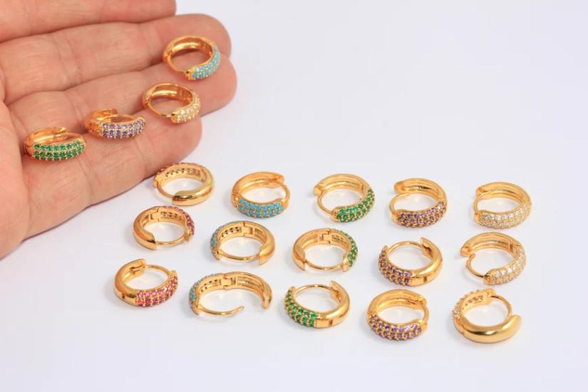 24 Ayar Altın Kaplama Zirkon Taşlı Halka Küpe