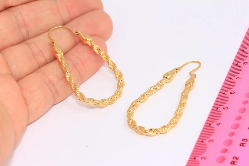 24 Ayar Altın Kaplama Üçlü Burgu Halat Küpe