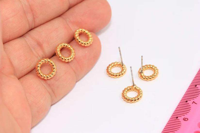 24 Ayar Altın Kaplama Örgü Mini Halka Küpe