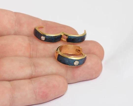 24 Ayar Altın Kaplama Beyaz Zirkon Taşlı Gece Mavisi Mineli Halka Küpe