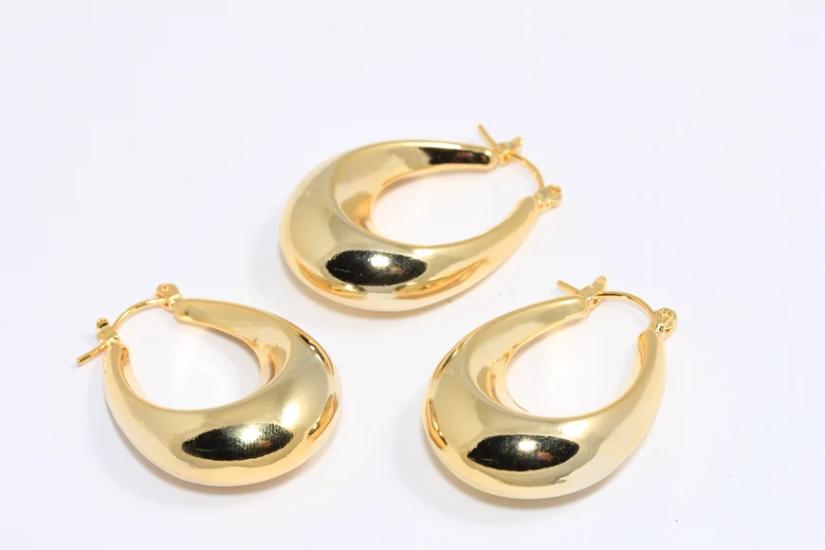 24 Ayar Altın Kaplama Kalın Oval Küpe