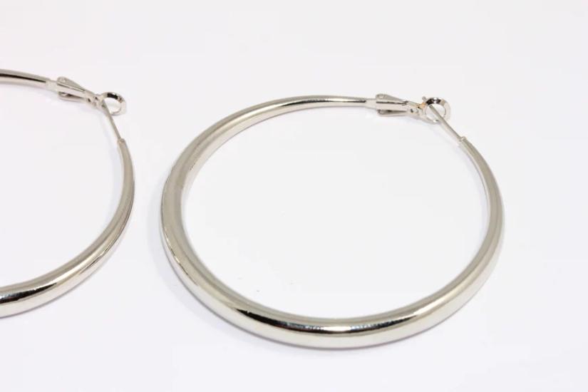 Rodyum Kaplama Gümüş Kalın Halka Küpe