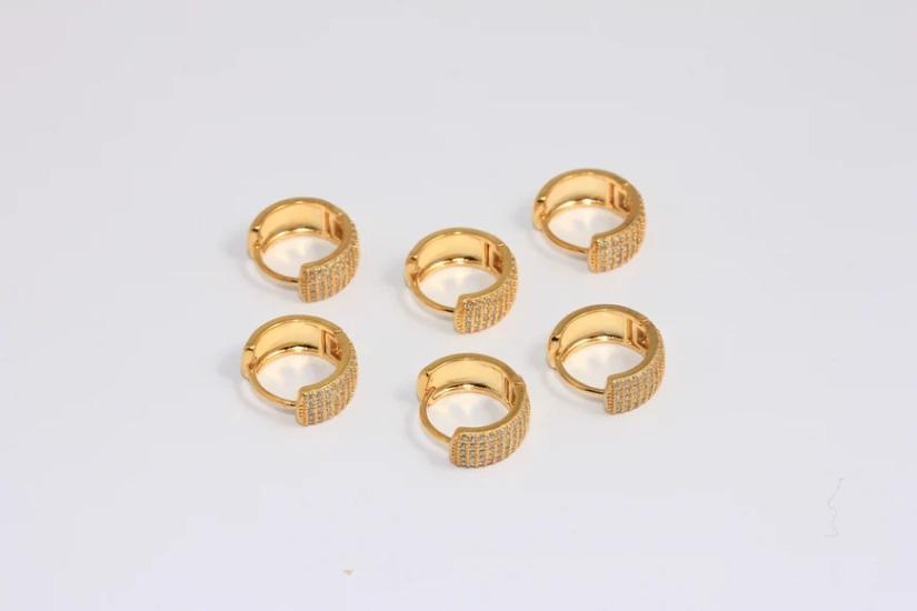 24 Ayar Altın Kaplama Beyaz Zirkon Taşlı Halka Küpe