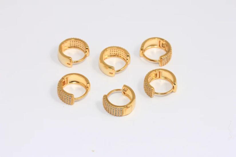 24 Ayar Altın Kaplama Beyaz Zirkon Taşlı Halka Küpe