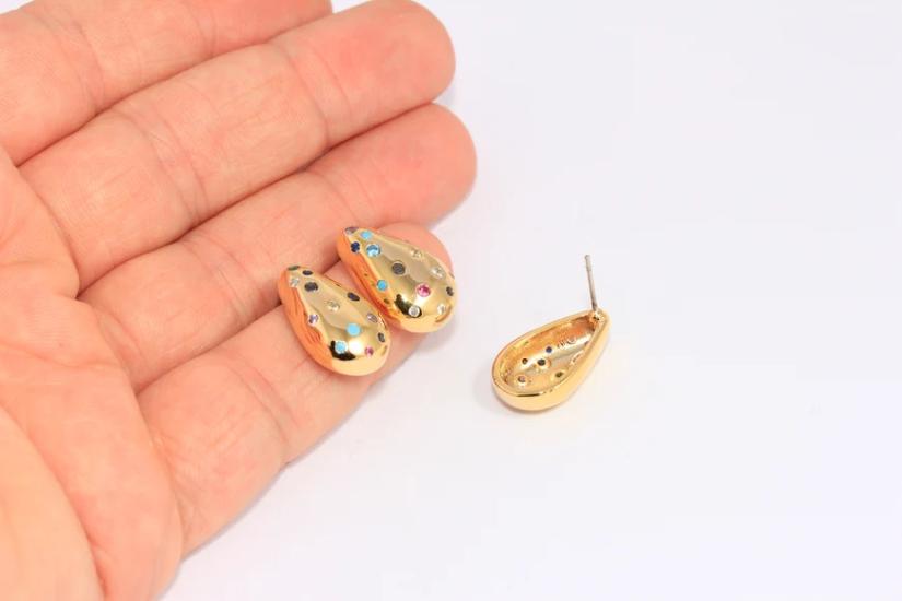 24 Ayar Altın Kaplama Renkli Taşlı Damla Küpe