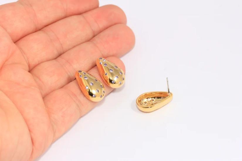 24 Ayar Altın Kaplama Lila Taşlı Damla Küpe