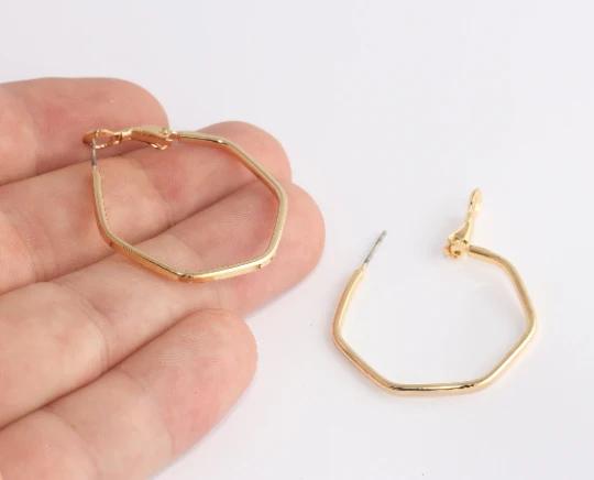 24 Ayar Altın Kaplama Altıgen Küpe