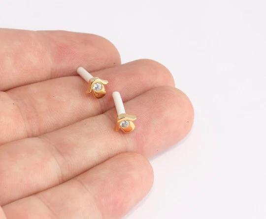 24 Ayar Altın Kaplama Beyaz Taşlı Fatma’nın Eli Küpe