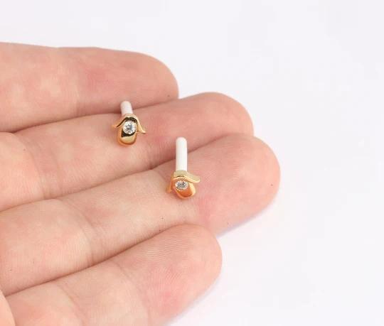 24 Ayar Altın Kaplama Beyaz Taşlı Fatma’nın Eli Küpe