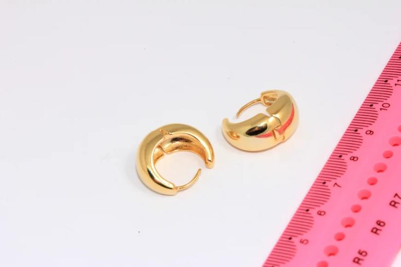 24 Ayar Altın Kaplama Kabarık Damla Top Küpe