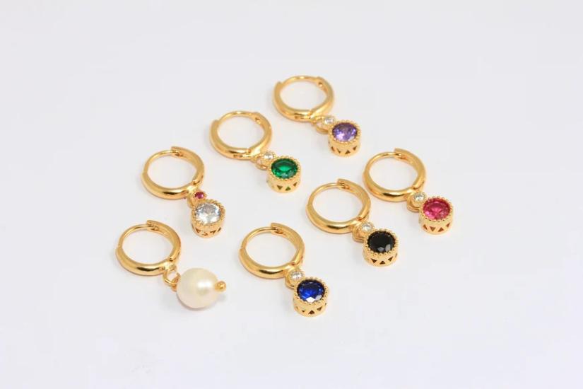 24 Ayar Altın Kaplama Zirkon Taşlı Sallantılı Halka  Küpe