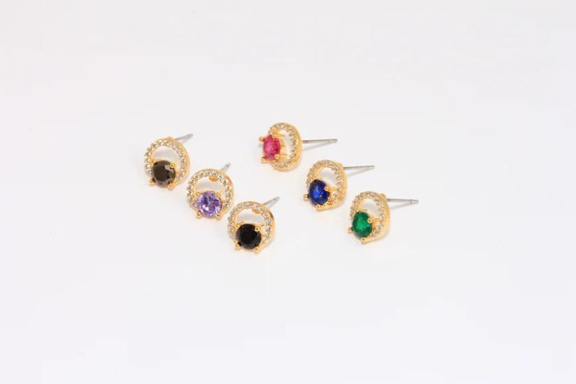 24 Ayar Altın Kaplama Zirkon Taşlı Mini Yuvarlak Küpe