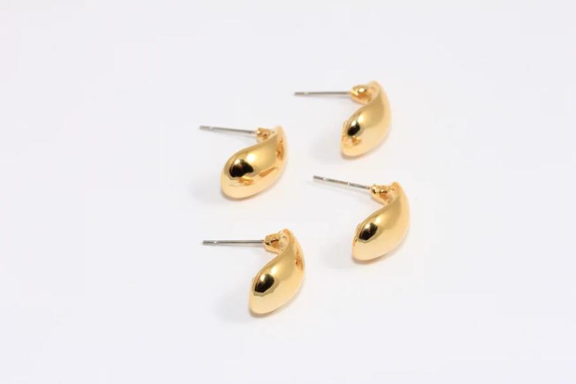 24 Ayar Altın Kaplama Kabarık Damla Küpe