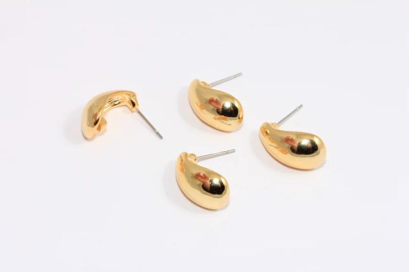 24 Ayar Altın Kaplama Kabarık Damla Küpe