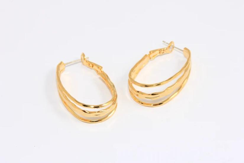 24 Ayar Altın Kaplama Üçlü Tel Damla Küpe