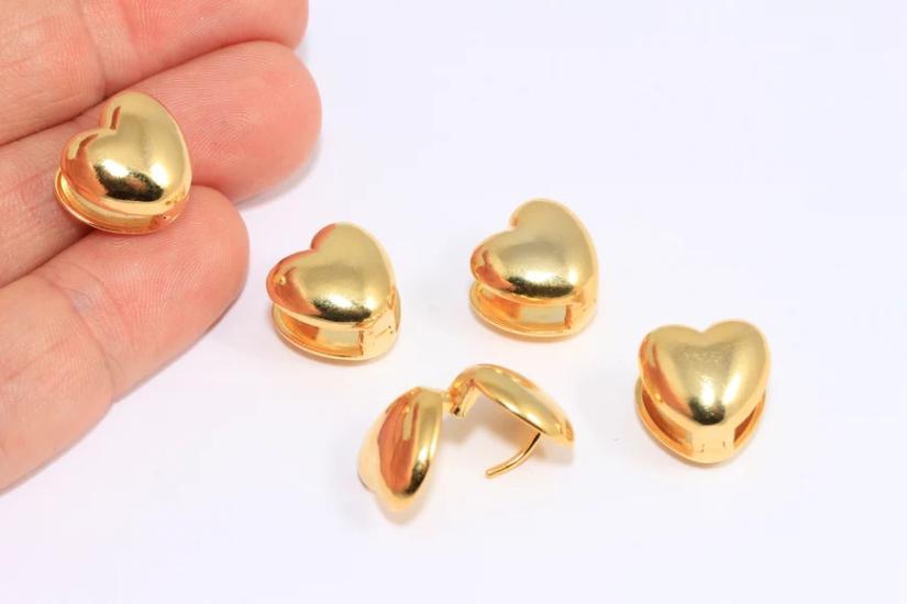 24 Ayar Altın Kaplama Çift Taraflı Kapama Kalp Küpe