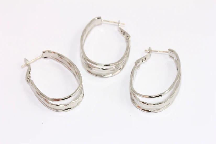 Rodyum Kaplama Üçlü Tel Damla Küpe